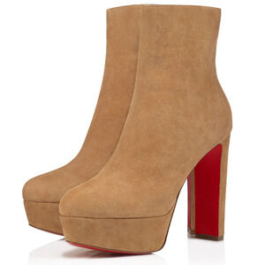 Christian Louboutin Loo Booty 130 Lionne Beige Platform Heel Ankle Boot 40.5